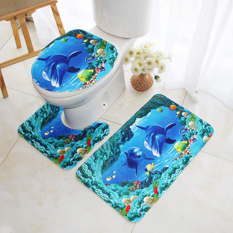 Flower Printed Toilet Mat, Floor Carpet Bathroom Waterproof Slip