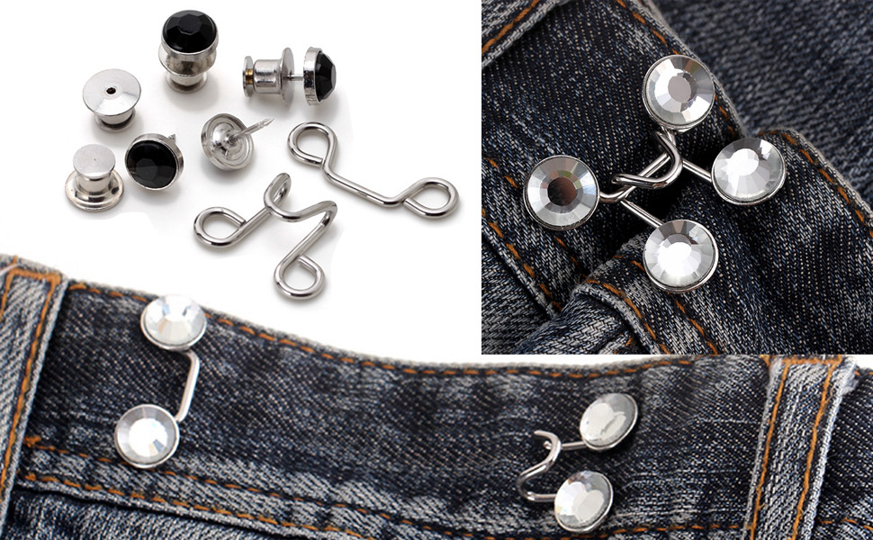  [Actualizado] 8 juegos de botones de mezclilla de repuesto sin  necesidad de coser, botones TOOVREN Jean, ajuste perfecto, pantalones de  mezclilla instantáneos, clips de botón, botón de mezclilla : Arte y