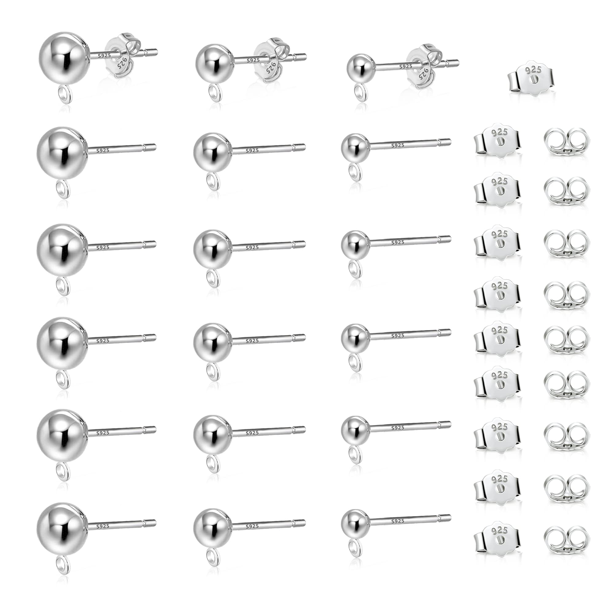 Supvox 20pc Alloy Stud Earrings Post Blank Base with Loop Ear Pins for DIY Jewelry Making (Silver)