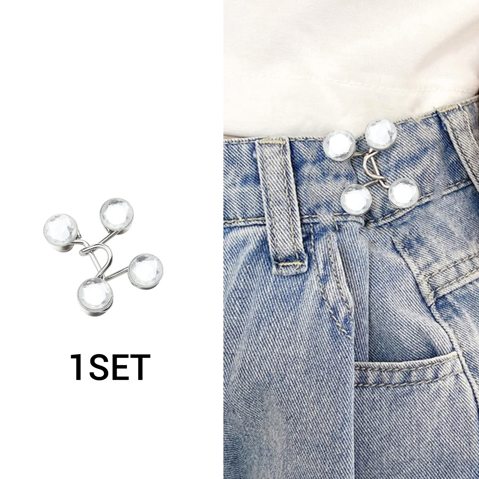 5 Sets Pearl Jeans Button Pins Pants Snap Fastener Adjustable Tightener  Waist Buckle DIY Clothing Jeans Sewing-free Buttons