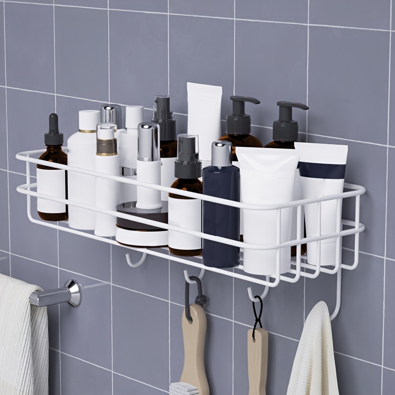 1pc iron bathroom storage rack, white non perforated wall mounted storage  rack, bathroom shelf organizer