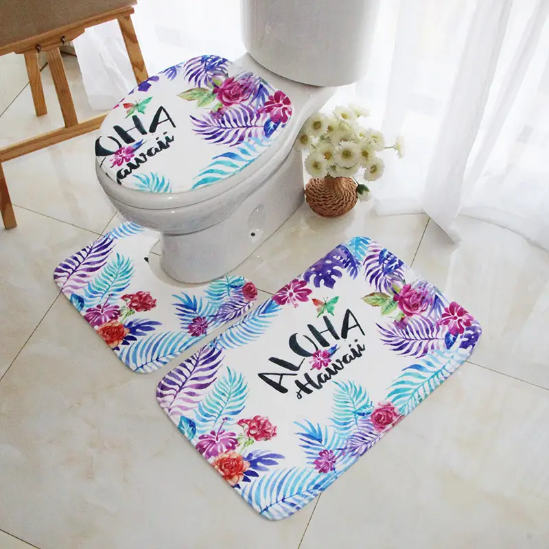 Flower Printed Toilet Mat, Floor Carpet Bathroom Waterproof Slip