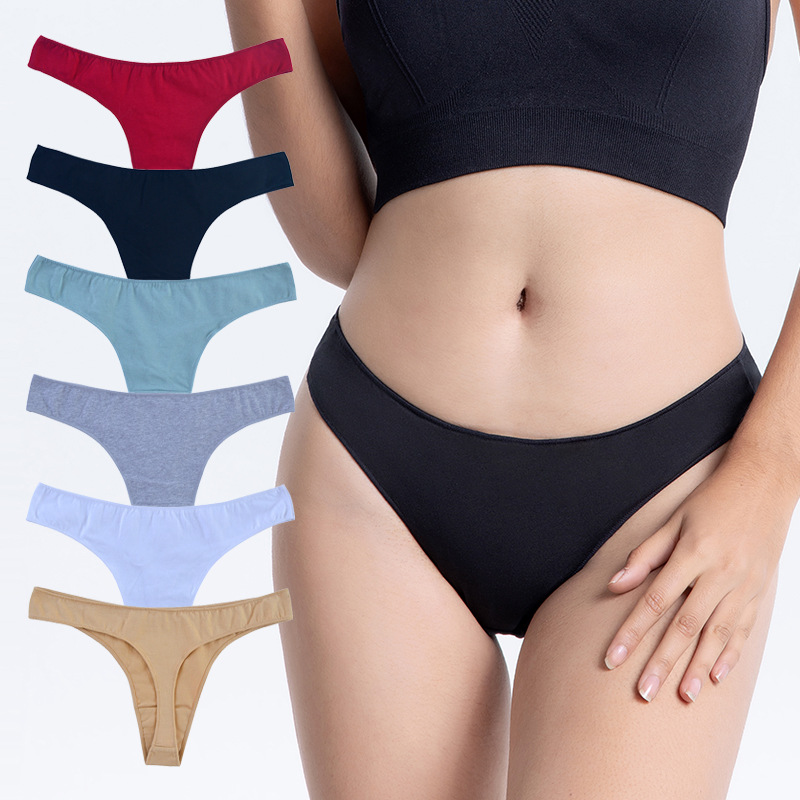 Simple Solid Thongs Comfy Breathable Low Waist Elastic Thong - Temu