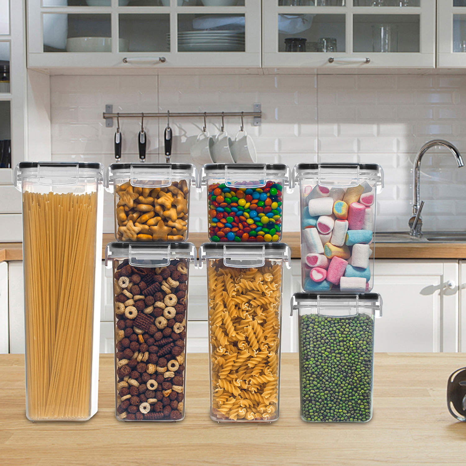 Paquete de 6 recipientes herméticos de almacenamiento de alimentos para  cereales, recipientes de plástico sin BPA para organización de cocina y