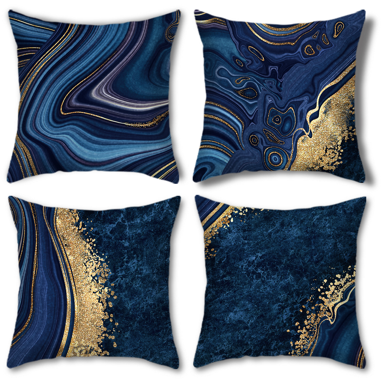 1pc Navy Blue Pillow Cover, Blue & Gold Blue Square Pillow Case Suitable  For Bedroom, Living Room Decoration 18x18 Inches (pillow Core Not Included)