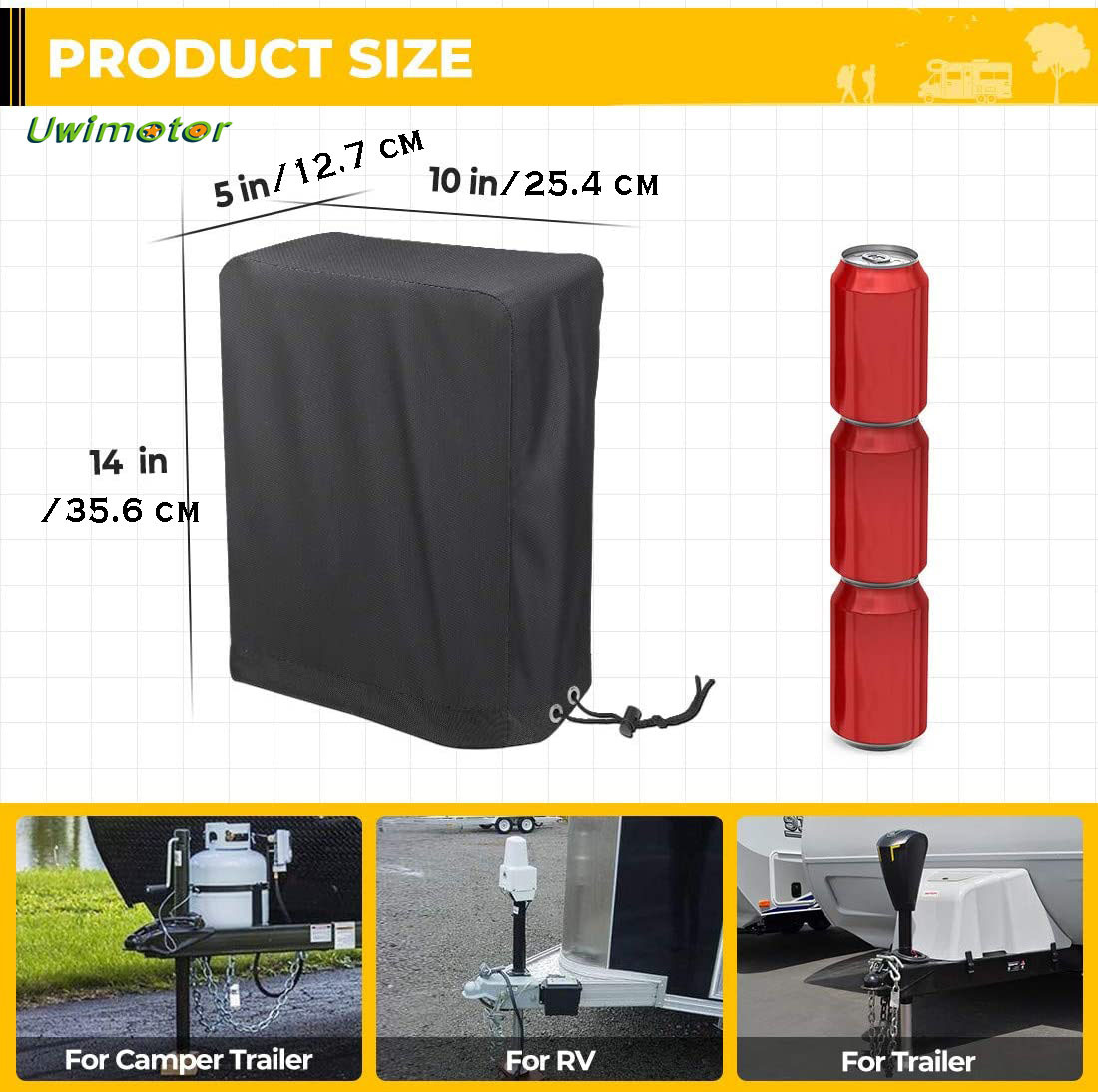 thumbnail image 2 of RV Trailer Tongue Jack Cover - 600D Polyester Protective Cover 13x4x8.6 Inches 2 of 12