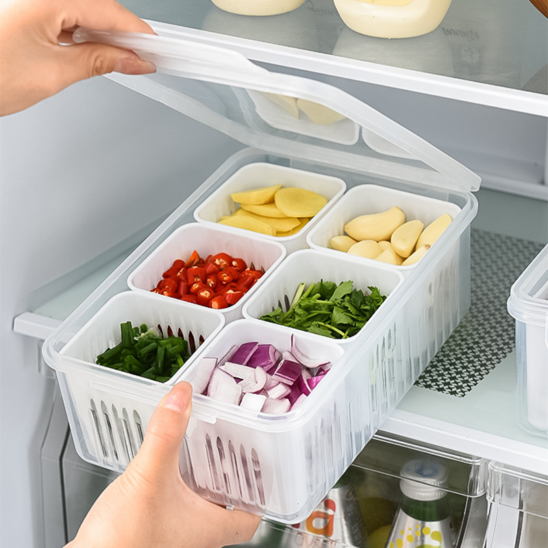 Clear Plastic Multi-grid Food Storage Box For Organized Kitchen Storage And  Easy Food Drainage - Temu