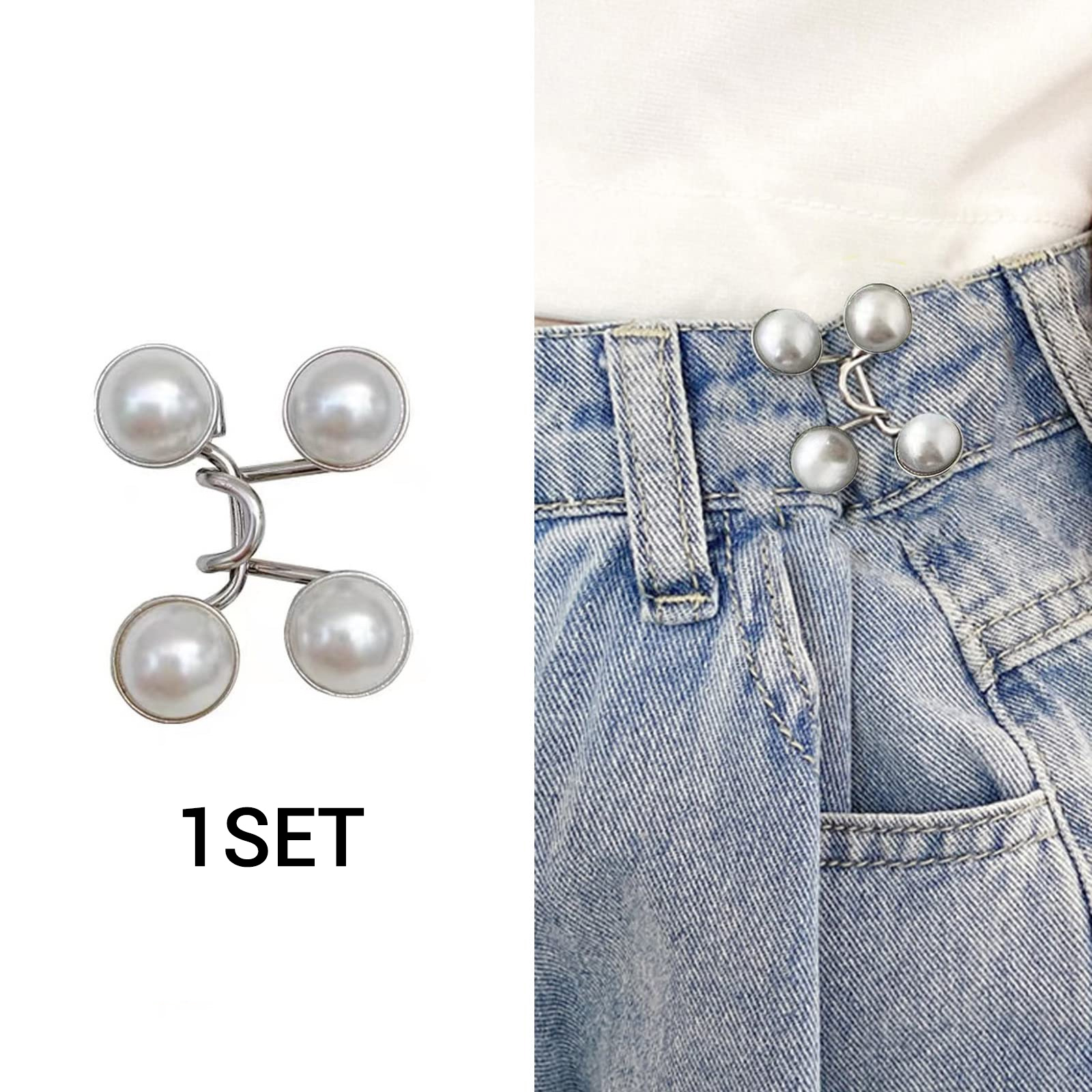 Épingles à boutons en biscuits perlé pour jeans, fermeture à pression pour  pantalon, tendeur de taille