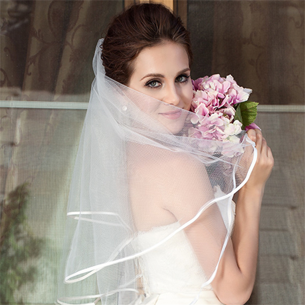 1pc 2-tier Bridal Veil With Hair Comb