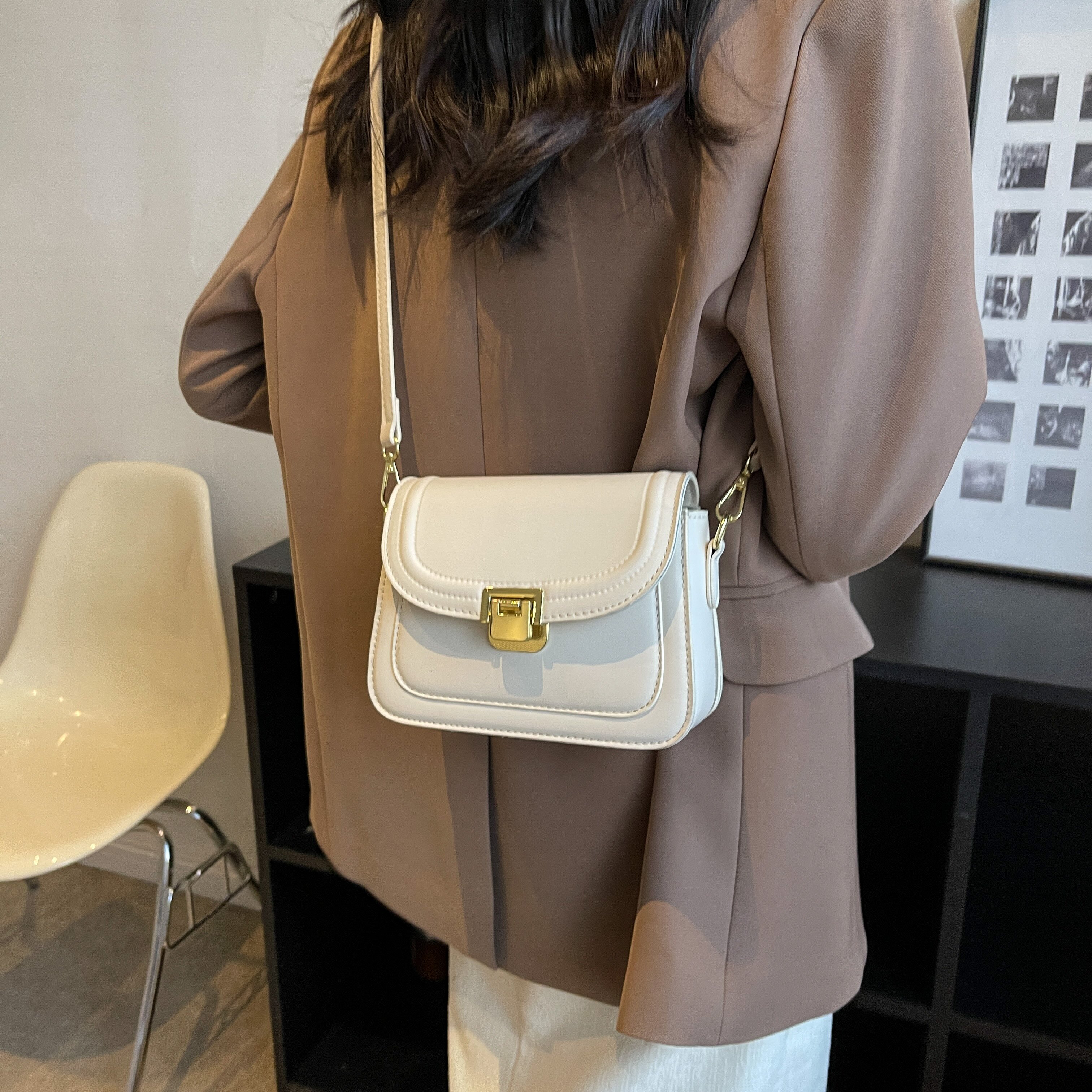 White leather flap purse