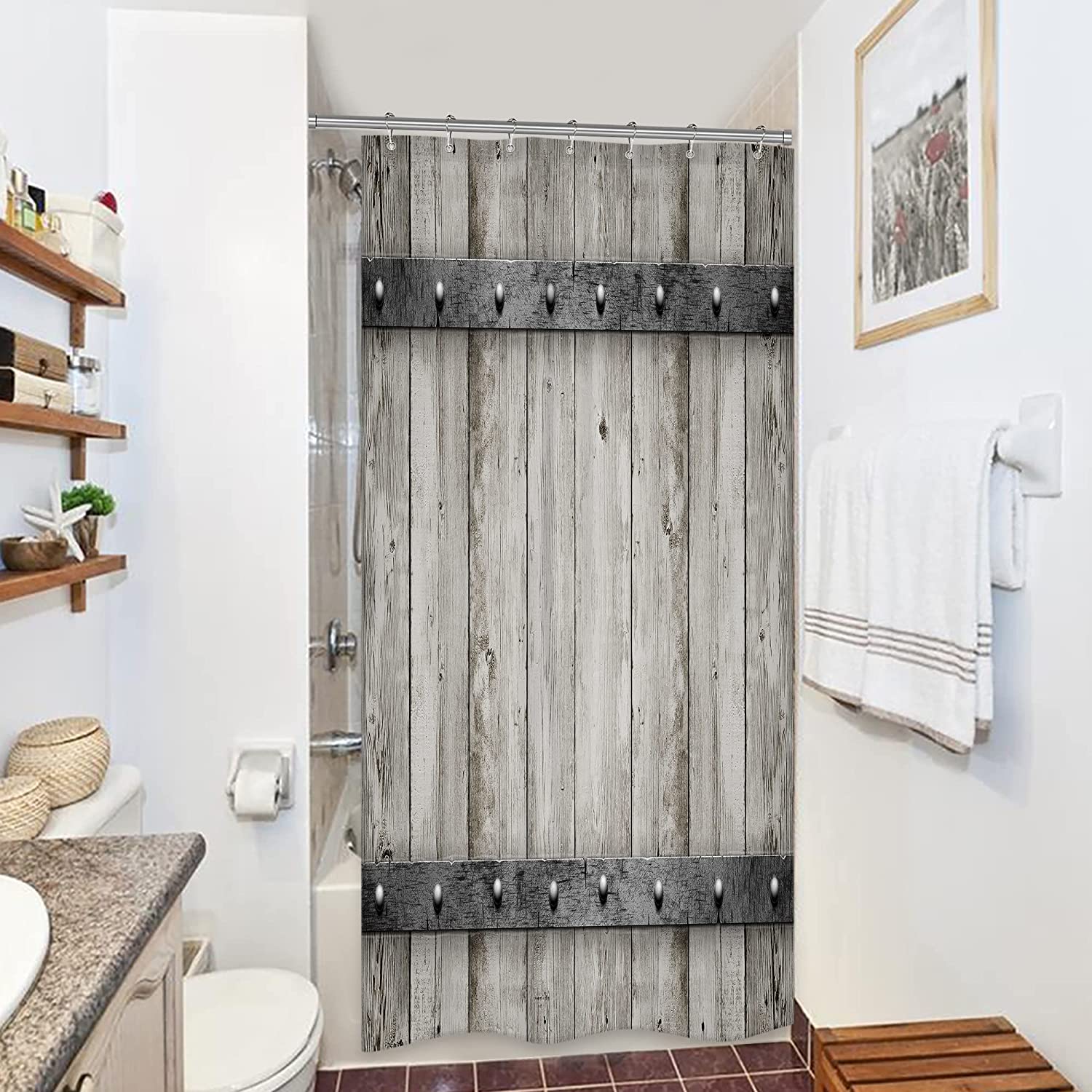Rustic Farmhouse Shower Curtain Wood Texture Barn Door - Temu