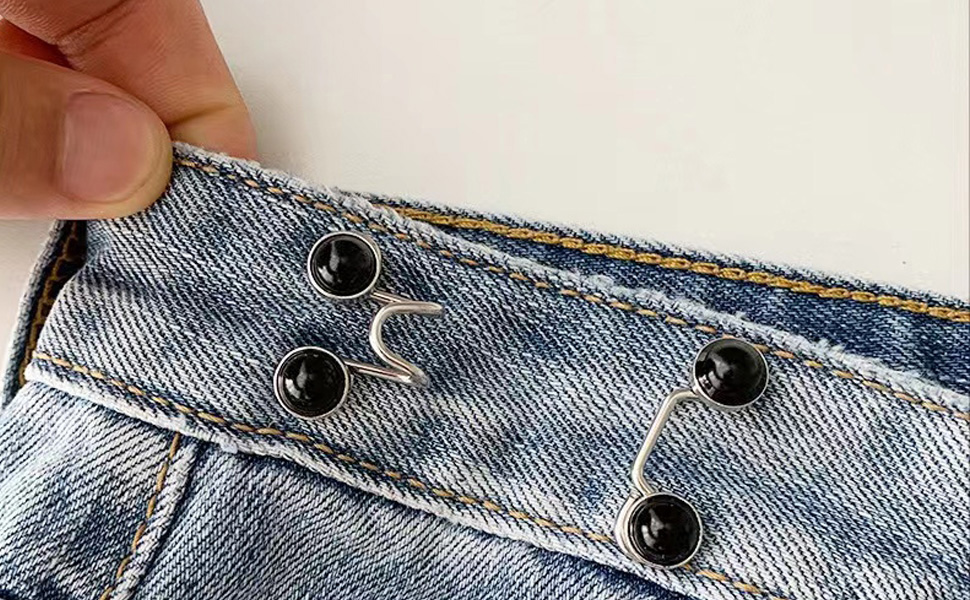 Lot de boutons réglables pour jeans, boutons détachables pour jeans trop  grands, fermeture de serrage de taille pour pantalon, pas de couture  nécessaire (noir) : : Maison