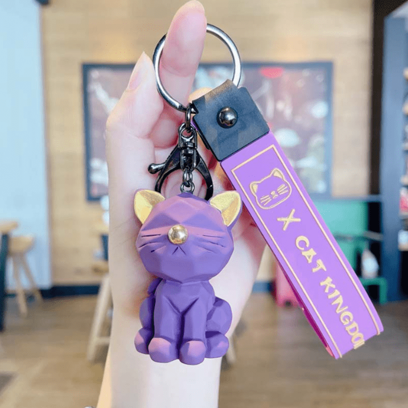 Cartoon Resin Sprout Meow Squint-eyed Cat Key Chain Cute Proud