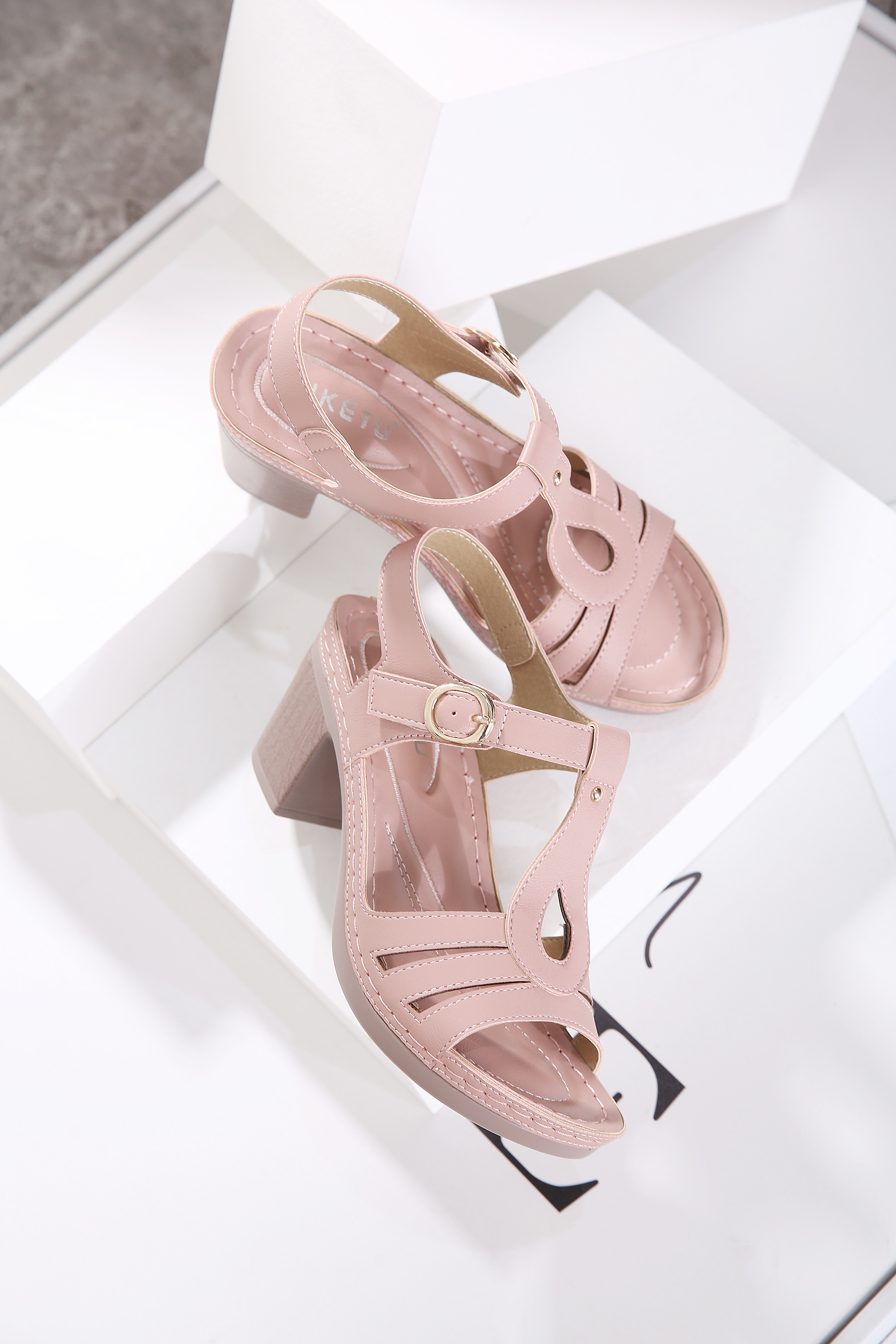 womens ankle strap high heel sandals solid color comfortable open toe chunky heels casual dress daily wear shoes details 4