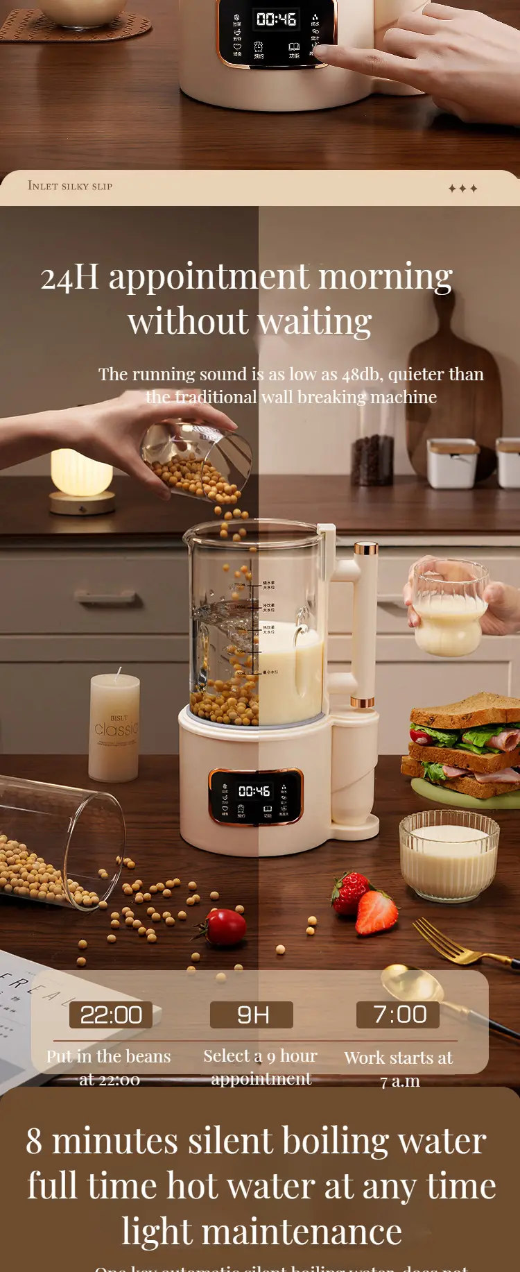 a bass wall breaker that can make a smoothie and a high boron glass cup for household heating automatic small soy milk machine food supplement machine silent soft sound multi functional blender with sound insulation cover details 9
