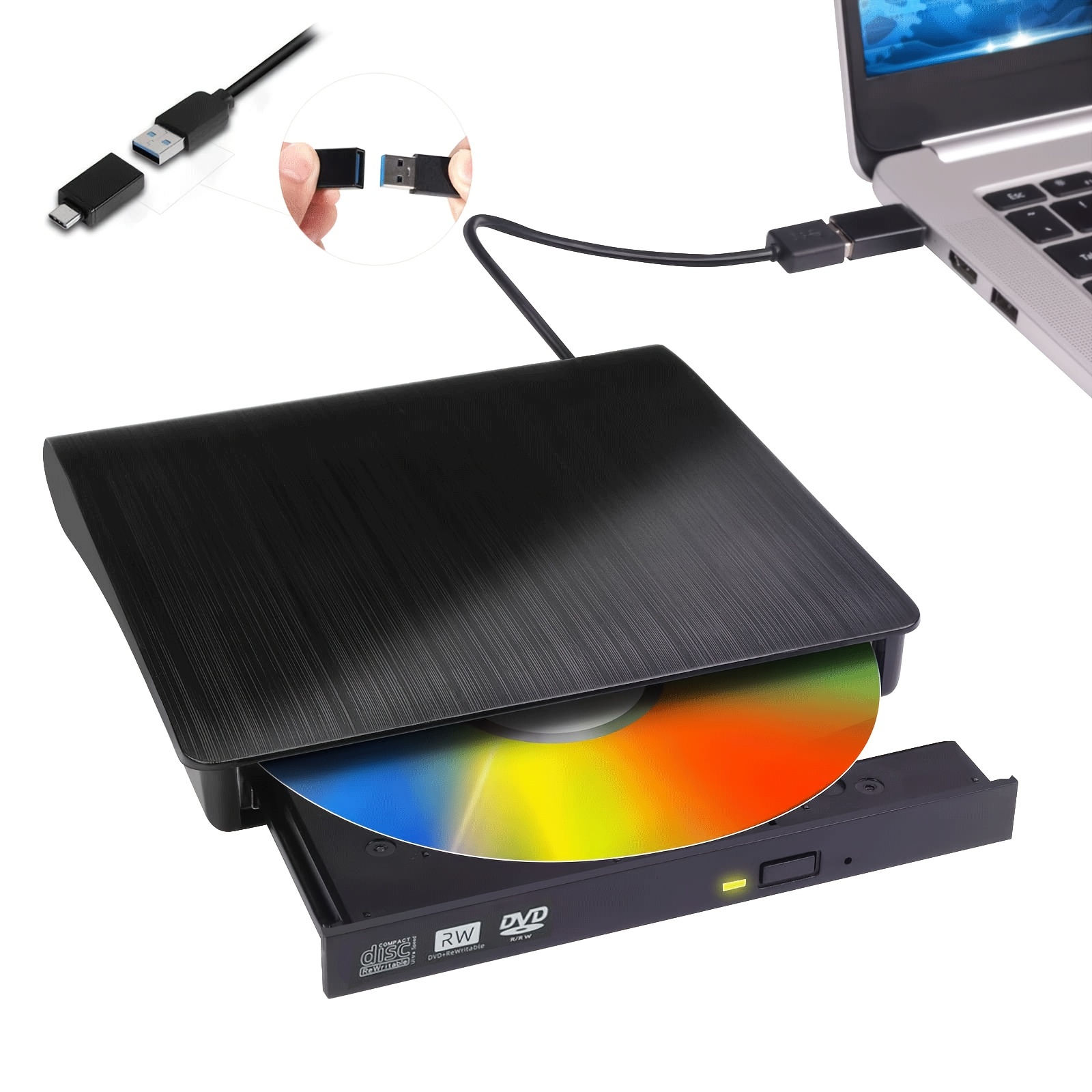 BEVA Lecteur CD/DVD Externe, Graveur DVD/CD Externe USB 3.0 et Type-C, avec  Lecteur