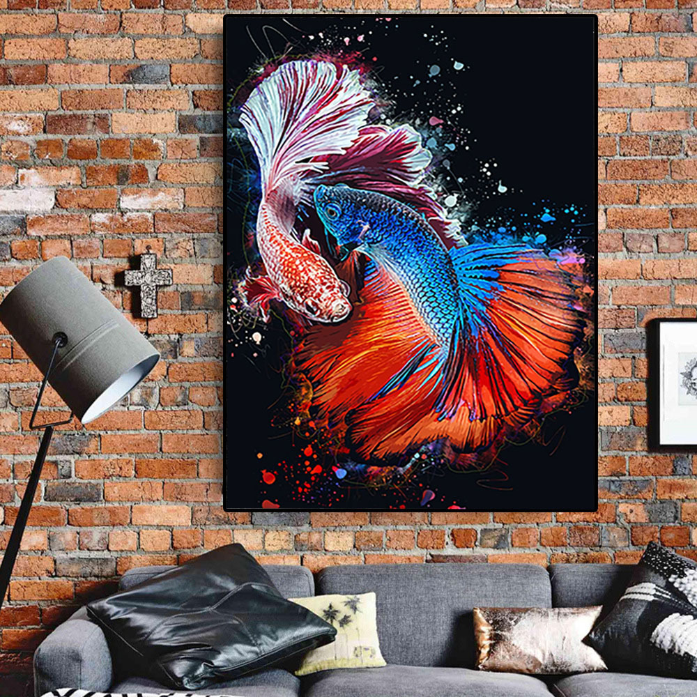 Canvas Painting, Betta Fish Wall Art Decor, For Living Room Wall Decor ...