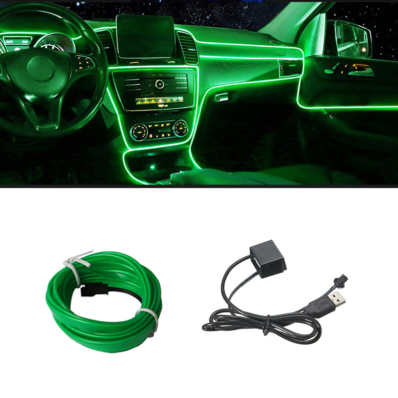Keiurot EL Wire Auto-Lichter USB Neonlicht für Auto, Rot, 5 m,  Ambientebeleuchtung, Atmosphäre, Auto-LED-Innenstreifen, Lichtleiste,  Nähkanten