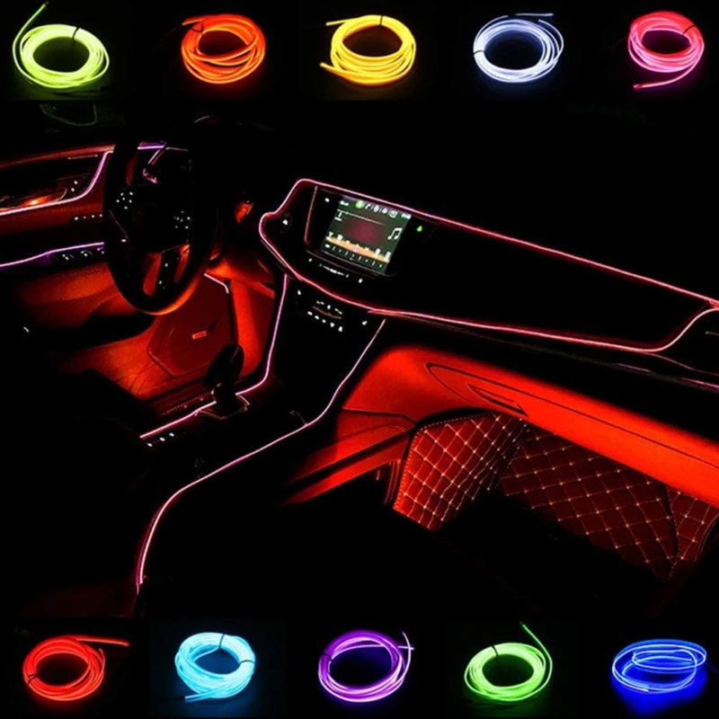 Bande LED d'éclairage intérieur de voiture, lampe d'escales automobiles,  décoration de guirxiété, câble métallique, ligne de tube, néon flexible, 12V  DC