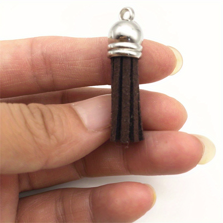 Keychain Tassels Leather Tassel Pendants with Silver White Caps