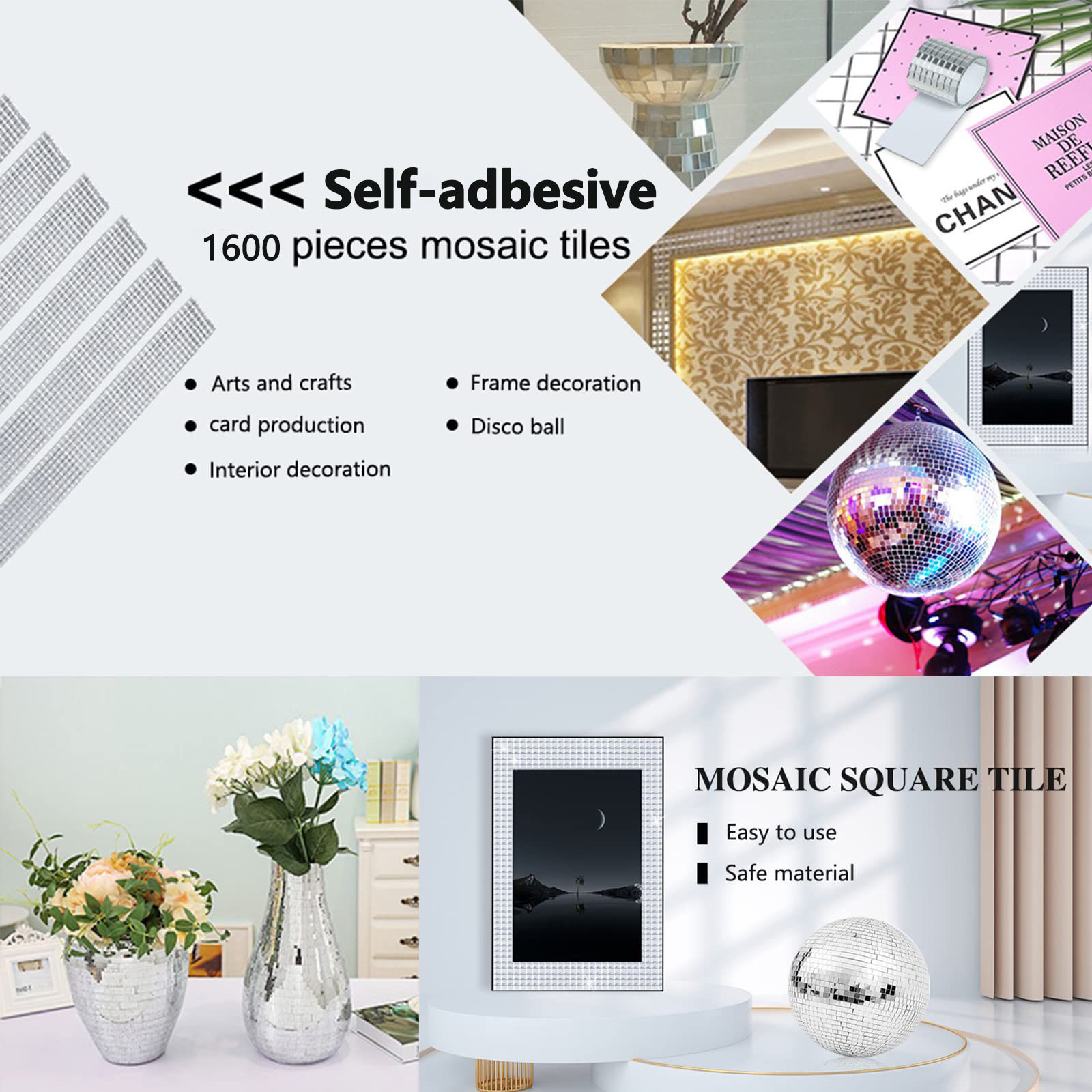 150 Pack Self Adhesive Mirror Tiles for Crafts, Mini Diamond Shaped Peel  and Stick Mosaic Pieces for Wall Decor (1 x 0.5 In)