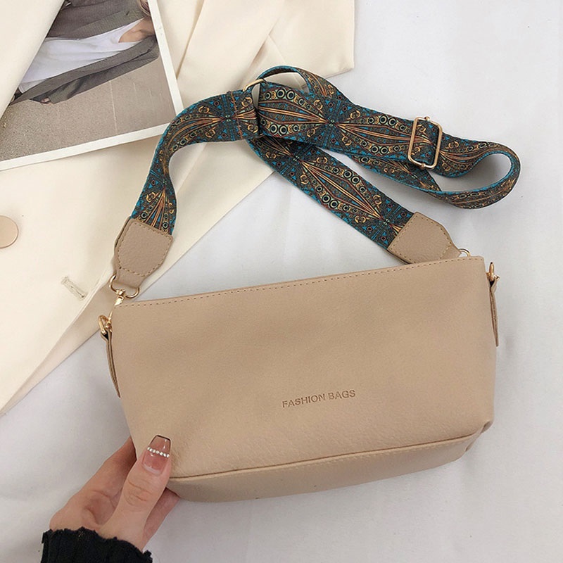 Vintage Shoulder Bag Stylish Zipper Work Bag with Wide Strap
