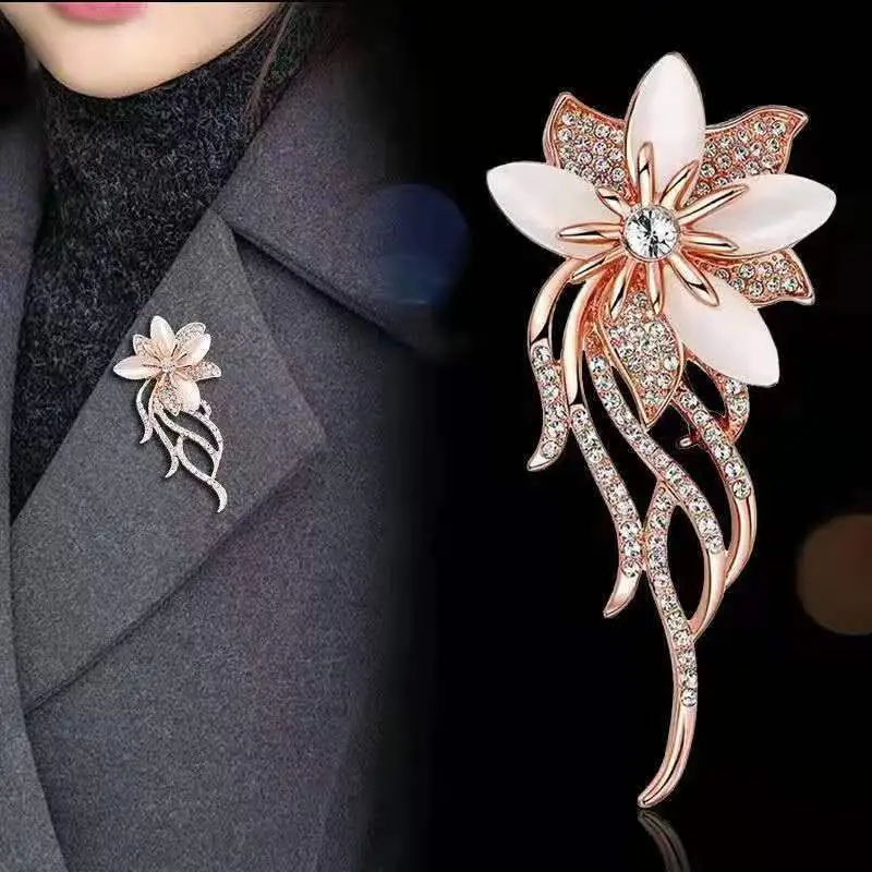 Rhinestone Orchid Flower Brooches Pins Corsage Scarf Clips Safety Pin Women Girls Vintage Clothing Decoration,Rose Golden,$1.49,Temu