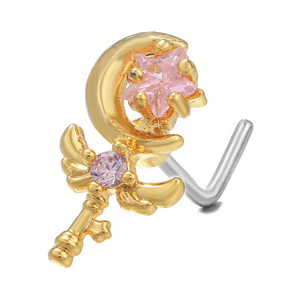 YAZILIND 18K Plaqué Or Bijoux Féminins Forme Exquis Demi-lune En Forme De Coeur Creux Strangle Stud Dangle Boucle D'oreille (Blanc