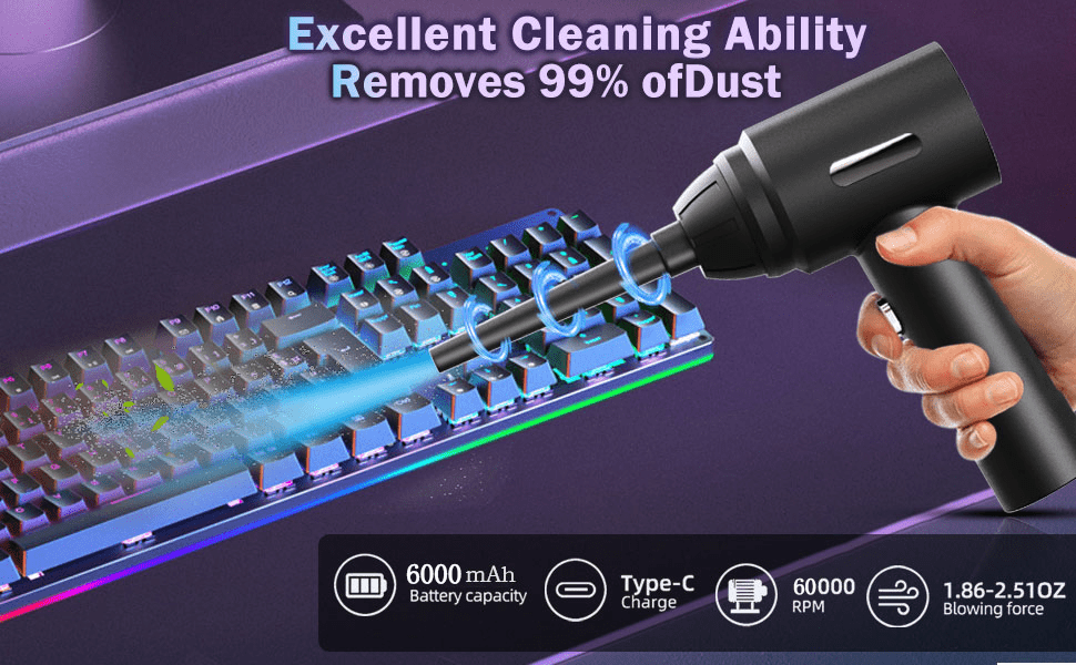 Ikoopy Electric Air Duster Cordless Air Blower Reusable Computer Cleaner  Portable Dust Cleaner 6000mAh USB Charging Keyboard Cleaner 