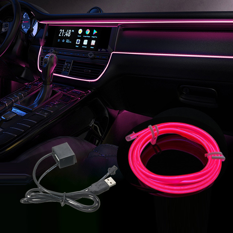 5m Intérieur de voiture Led Lampe décorative El Câblage Neon Strip Pour  Auto Diy Flexible Ambient Light Usb Party Atmosphere Diode