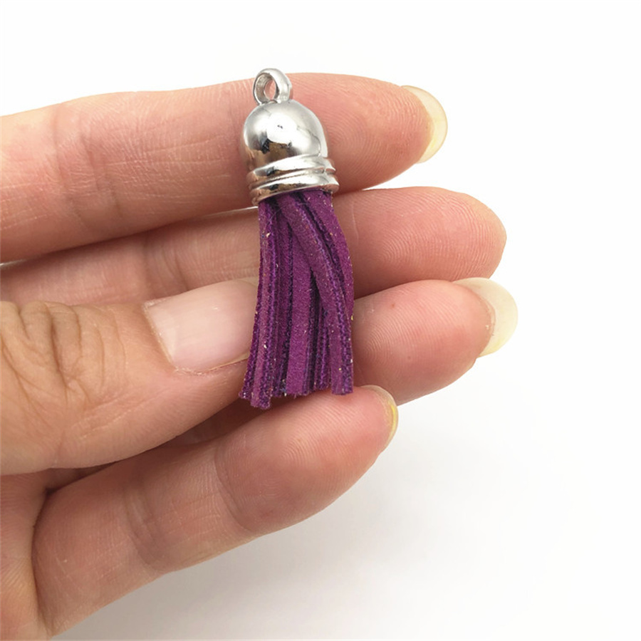 Keychain Tassels Leather Tassel Pendants with Silver White Caps