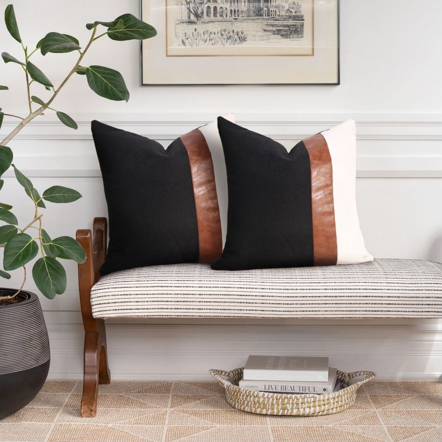 Square Faux Leather Linen Throw Pillow Covers Living Room Temu