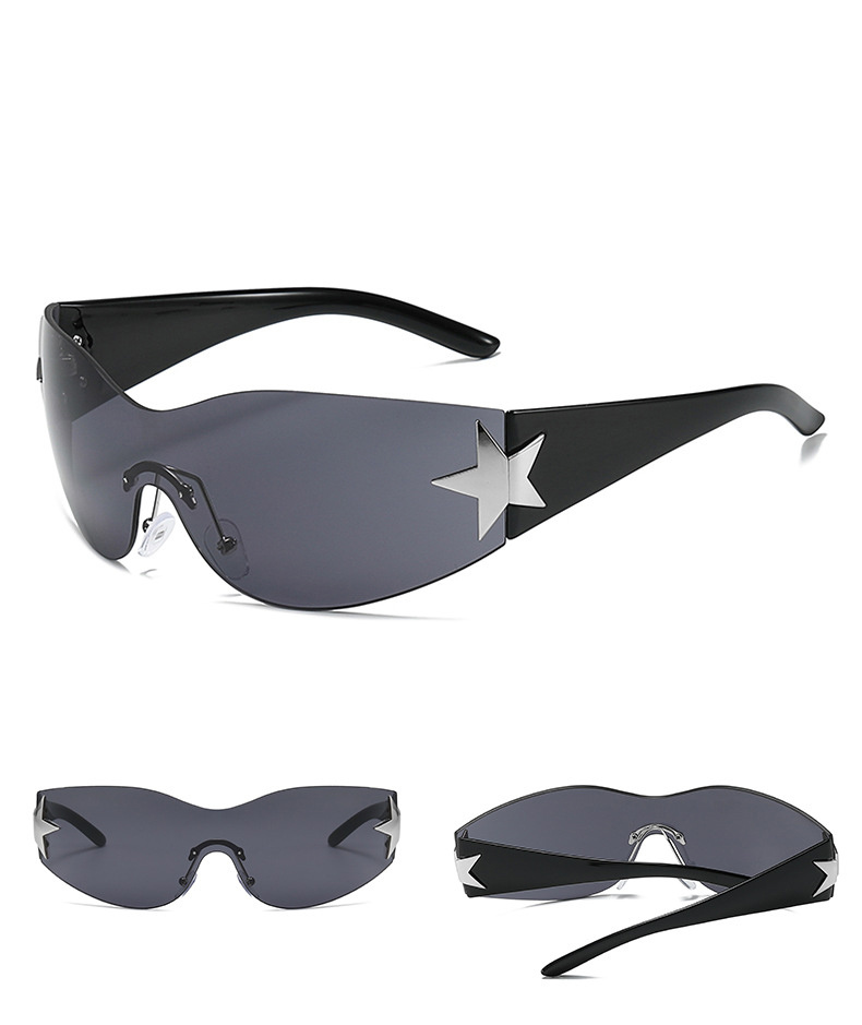 One-piece Rimless Pentagram Sunglasses Y2k Gradient Wrap Around Glasses  Punk Driving Eyewear - Temu