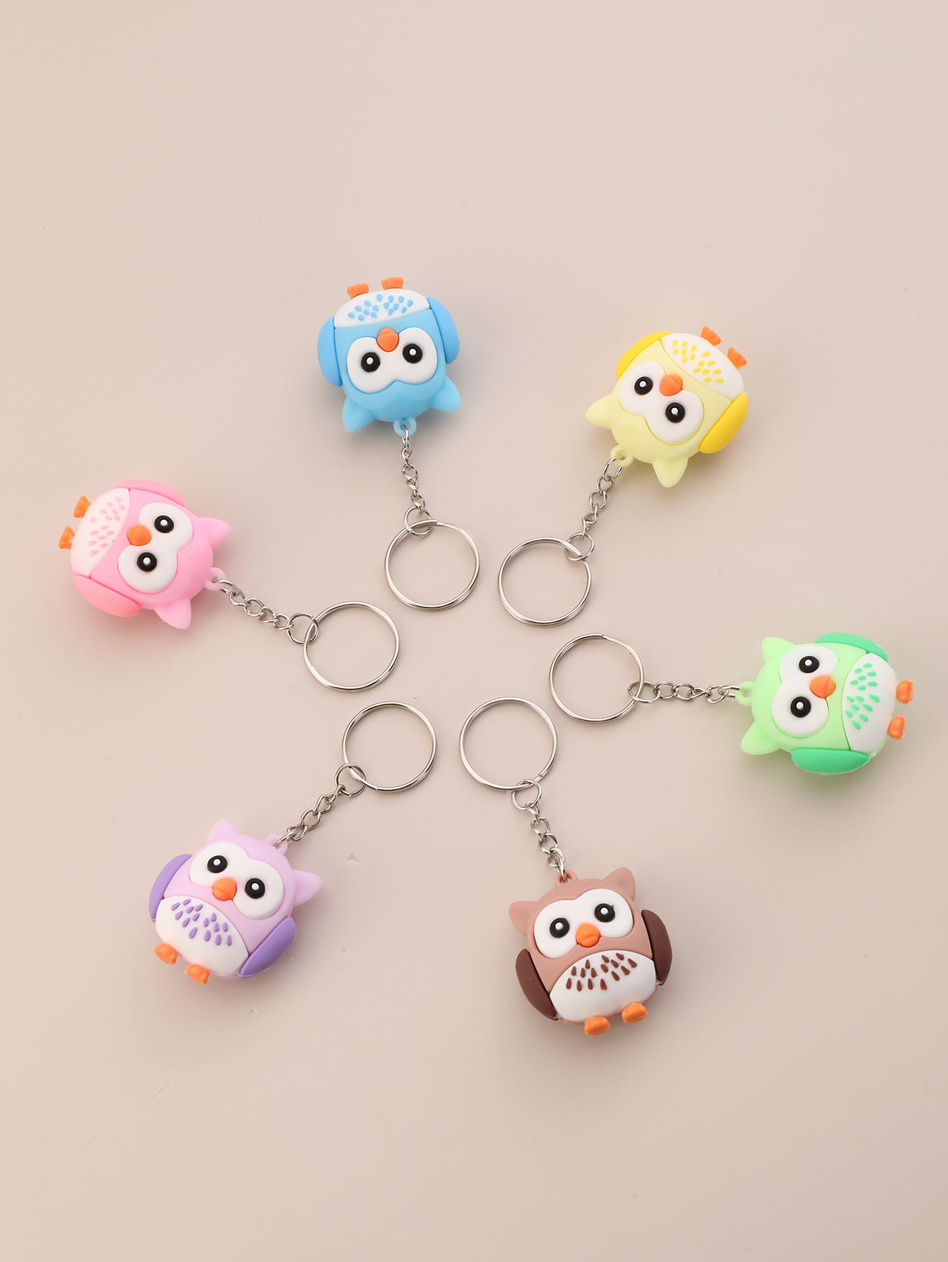 6pcs PVC Owl Keychain Cute Cartoon Animal Bag Key Chain Keyring Ornament  Bag Purse Charm Accessories