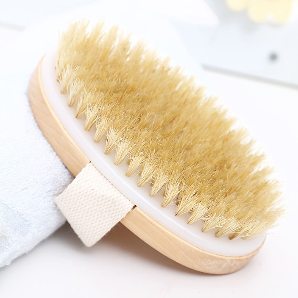 

Natural Wooden Bristle Body Brush - Soft Wet Dry Massager For Deep Cleansing And Exfoliation
