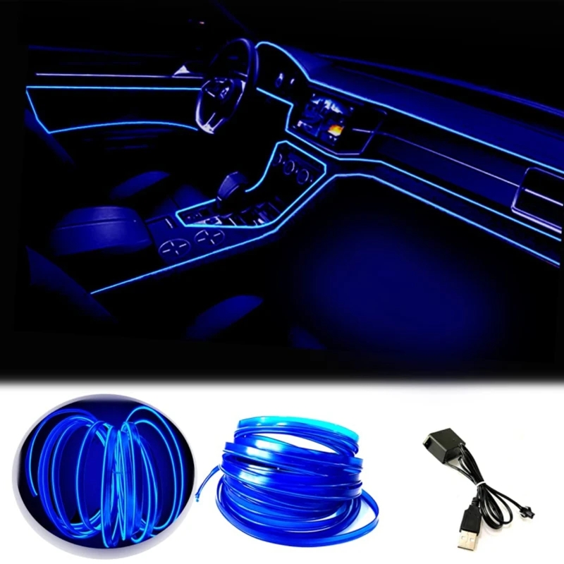 KEIUROT Fils de Lumière,USB Néon Bleu, El Fil pour Atmosphère Voiture, 5V,  LED Intérieur Bande Lumière Bord Décoration : : Auto et Moto