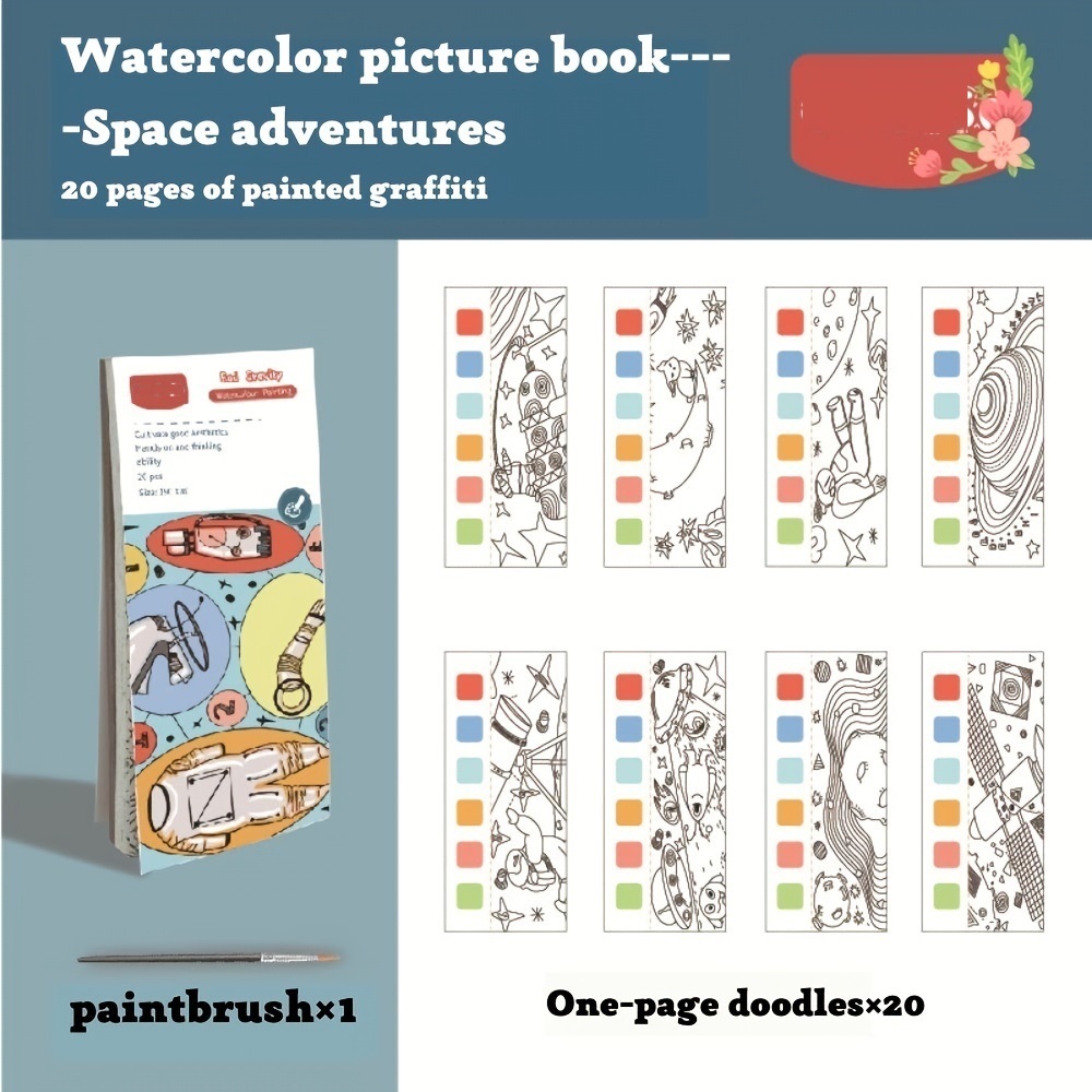 US 1-2 PC Pocket Watercolor Painting Book with Paints & Brush Paint Fun 20 Pages, #3 Fairy Tale2 Pack