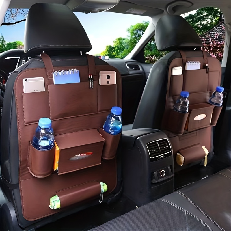 Organizador de asiento trasero de coche, bolsa de cuero PU, organizador de  almacenamiento para coche, caja de almacenamiento de pañuelos plegable,  soporte para bolsa de accesorios para coche – Los mejores productos
