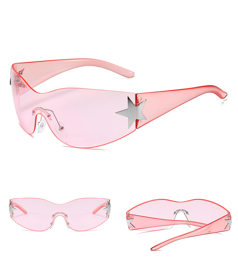 One-piece Rimless Pentagram Sunglasses Y2k Gradient Wrap Around Glasses ...