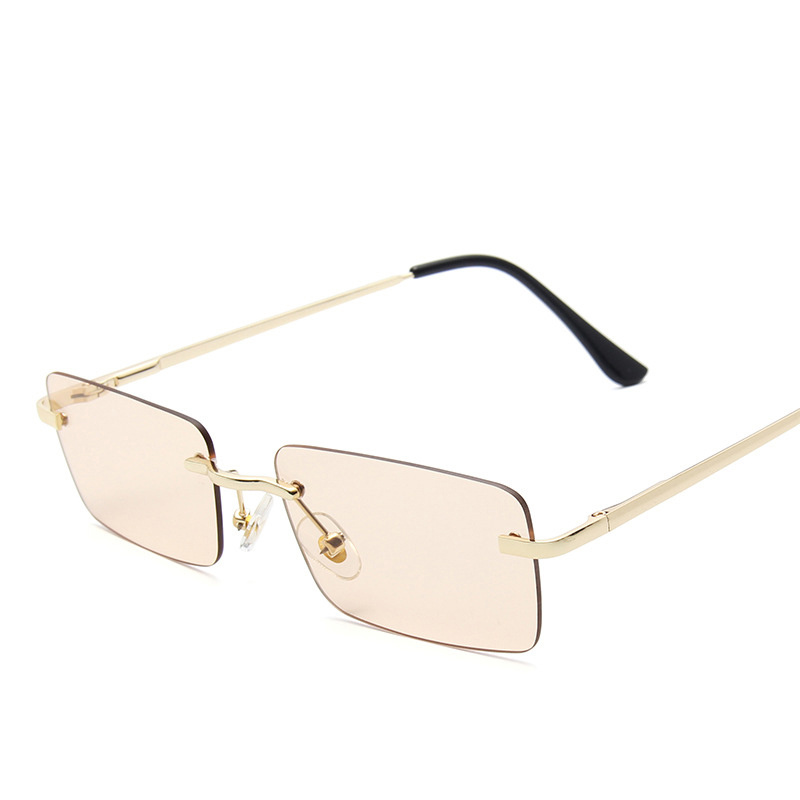 Peekaboo gold square frame sunglasses rimless men metal grey green retro  sun glasses for women frameless uv400 light color - AliExpress