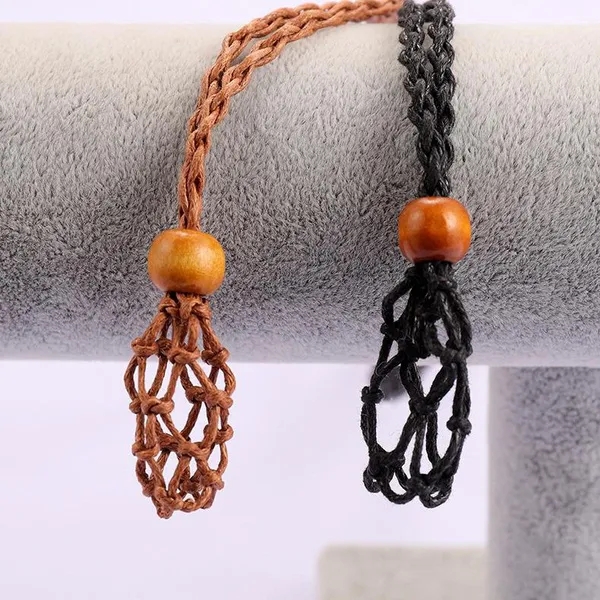 9pcs Crystal Cage Necklace Holder Braided Waxed Polyester Cord