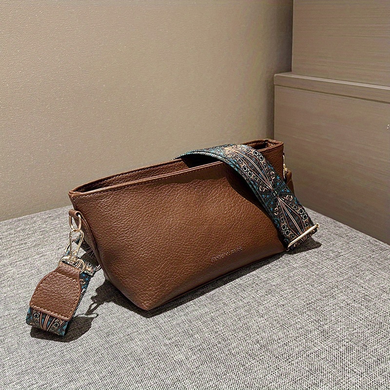 Vintage Shoulder Bag Stylish Zipper Work Bag with Wide Strap