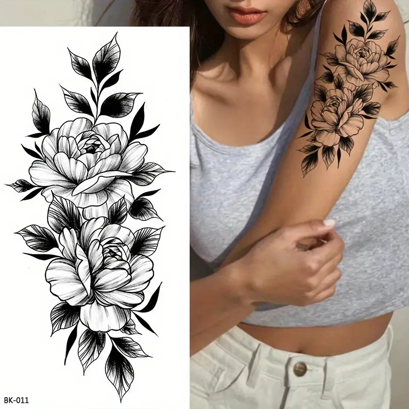Acheter 1PC 3D fleur noire tatouages ​​temporaires autocollant réaliste  faux lavable Rose tatouage décalcomanie pour adulte corps Art jambes bras  tatouages ​​créatifs