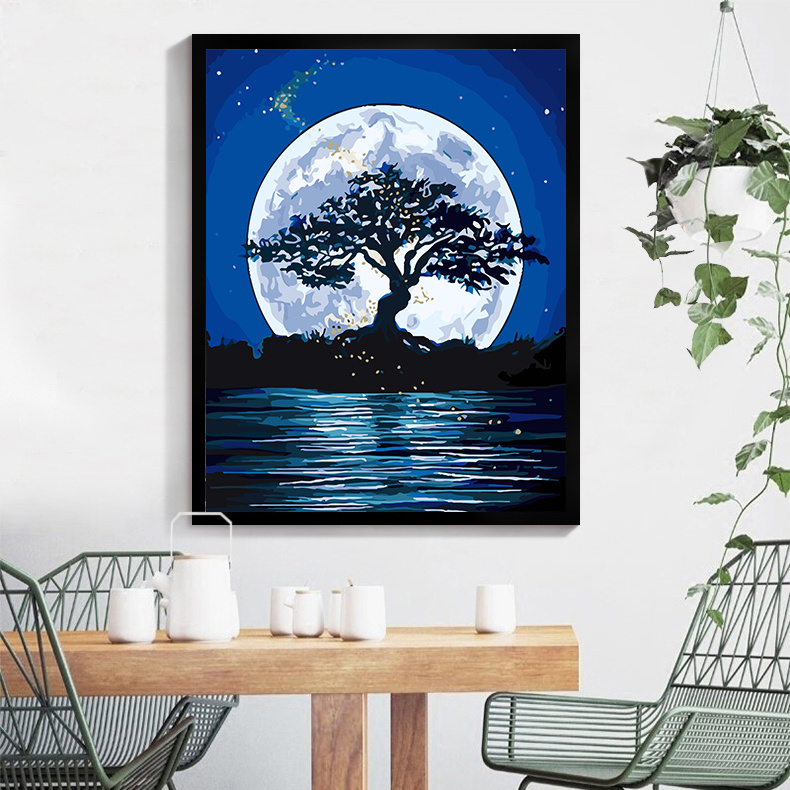 Kit de peinture à l'huile numérique Moon Tree adapté aux adultes et aux  étudiants, art de peinture à l'huile numérique bricolage, décoration de  chambre à coucher de salon peinte à la main