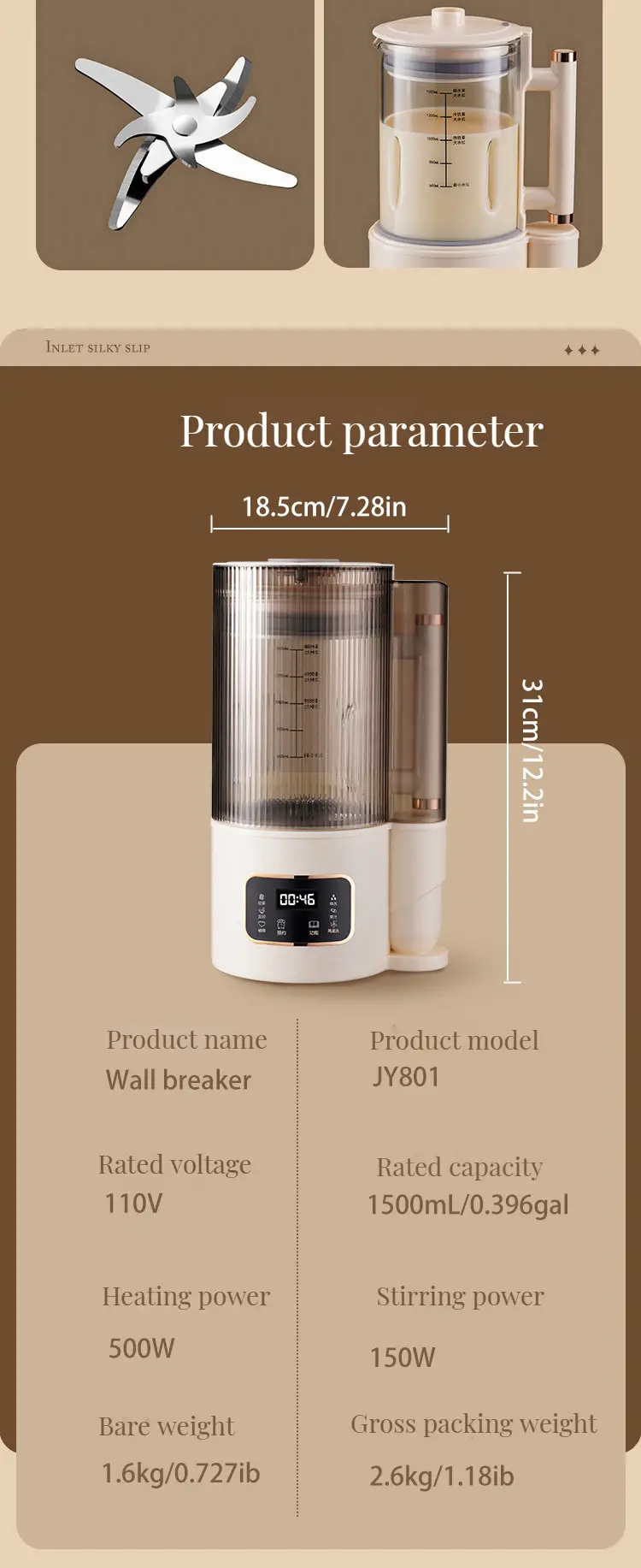 a bass wall breaker that can make a smoothie and a high boron glass cup for household heating automatic small soy milk machine food supplement machine silent soft sound multi functional blender with sound insulation cover details 12