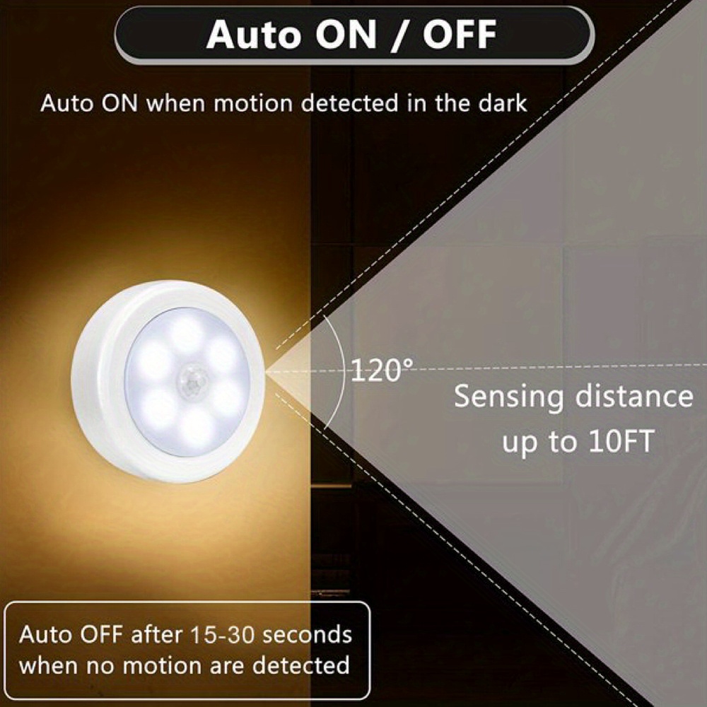 6 Piezas De Luz Con Sensor De Movimiento Para Interiores, Luces LED Para  Armario Que Se Adhieren En Cualquier Lugar, Luz Para Gabinete Alimentada Por