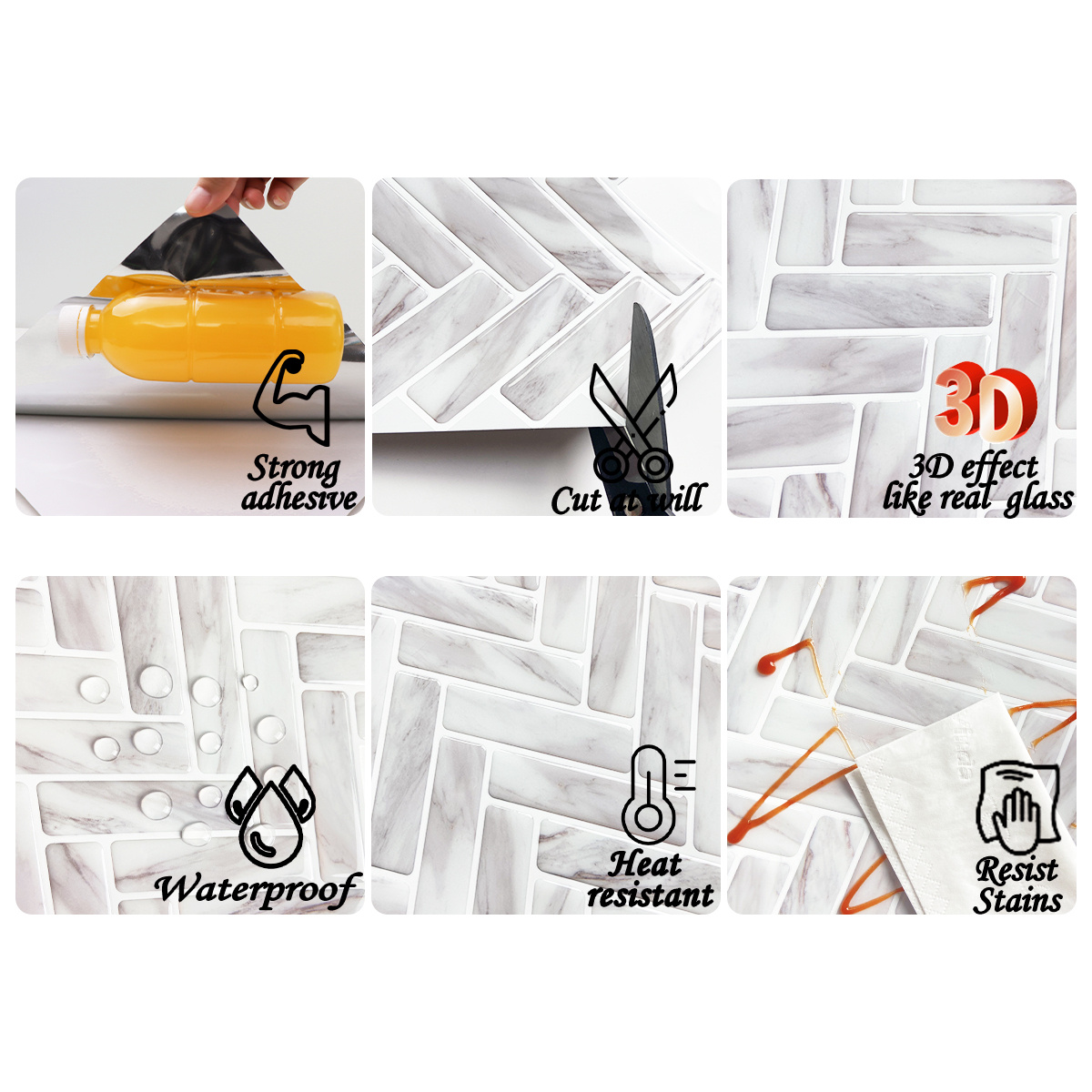 Modern White Tile Sticker, Removable Tile Wall Sticker, Peel And Stick