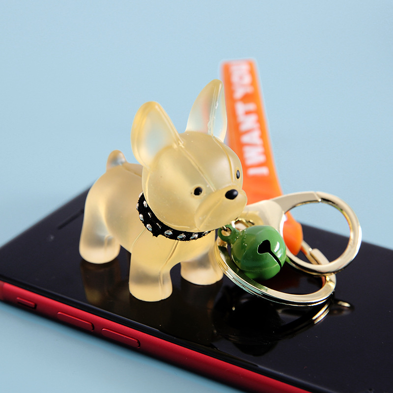 1pc Crystal French Bulldog Keychain Transparent Cartoon Dog Car Keyring  Lovely Couple Bag Pendant