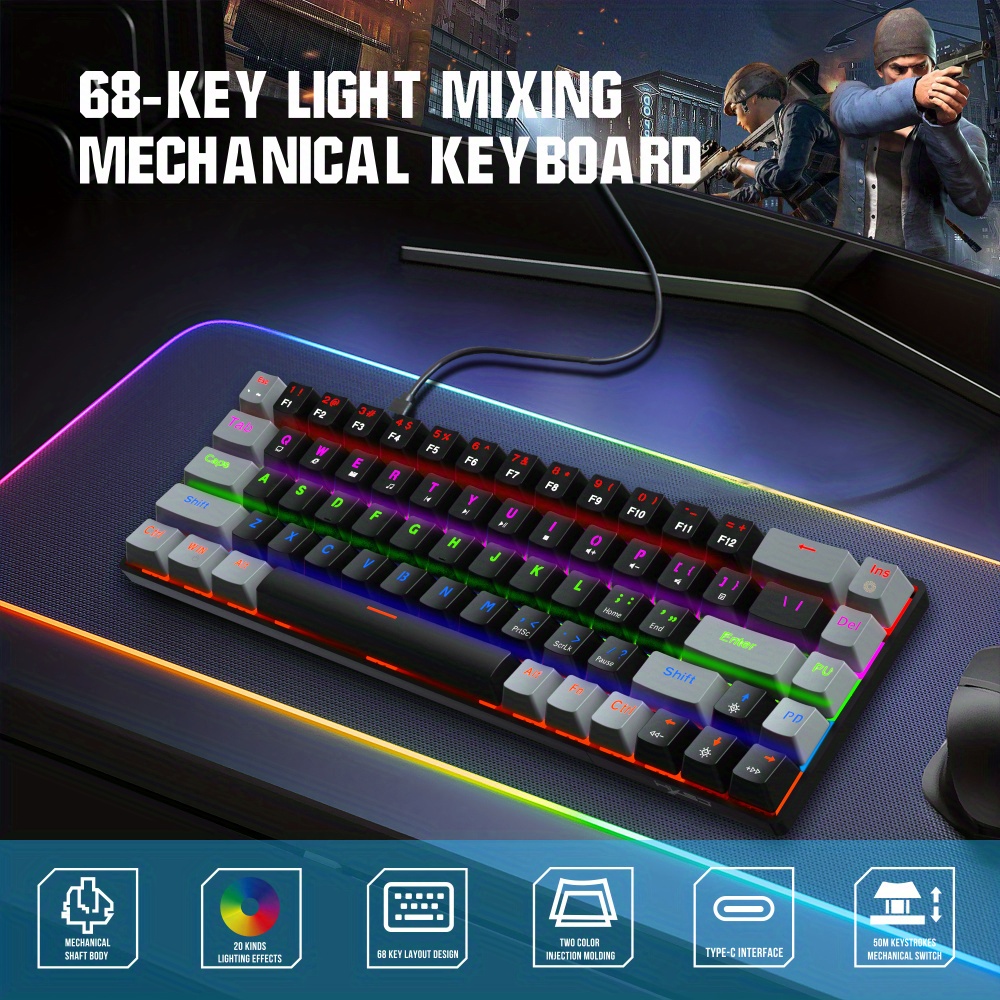 New 68 key Wired Blue axis Mechanical Keyboard Supports - Temu