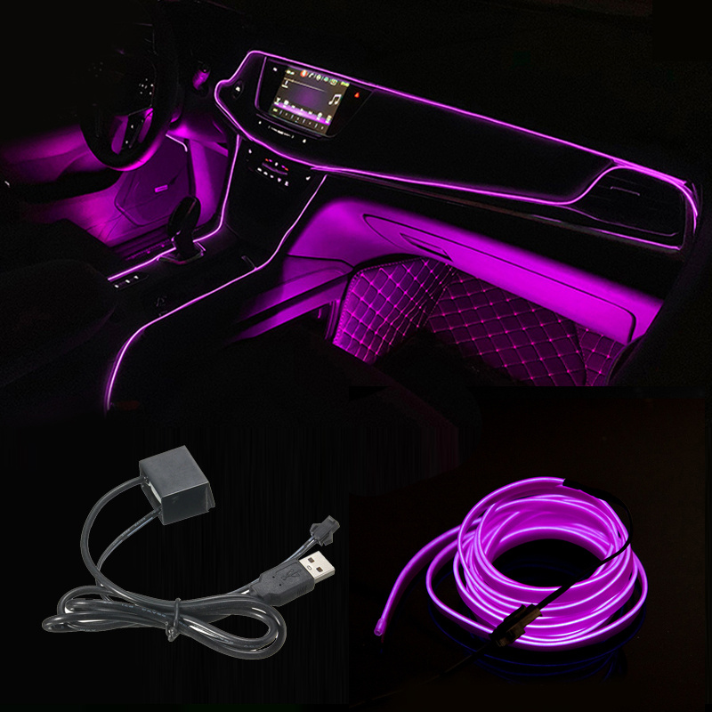 1M / 2M / 3M / 5M Interior del coche Lámpara decorativa LED Cableado EL  tira de neón para Auto DIY Luz ambiental flexible USB Fiesta Atmósfera  Diodo Cartelera Letrero Decoración de